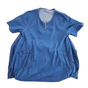 Minibee Ruffle Dress Woman's 3XL Blue Oversized Casual Midi Pockets Short Sleeve